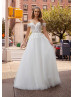 Off Shoulder Beaded Ivory Lace Tulle Fairytale Wedding Dress